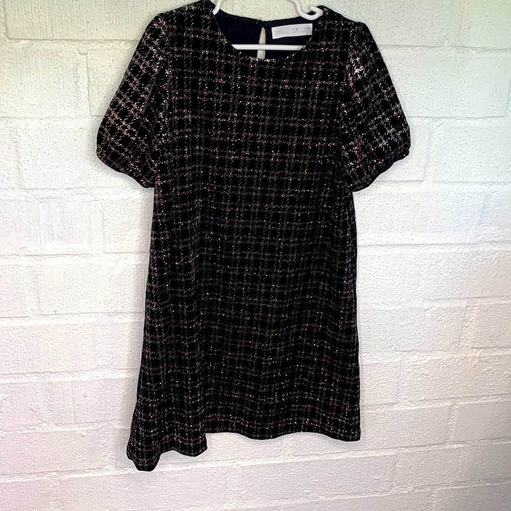 Zara Crushed Velvet Metallic Black Kids Girls Dress size 9